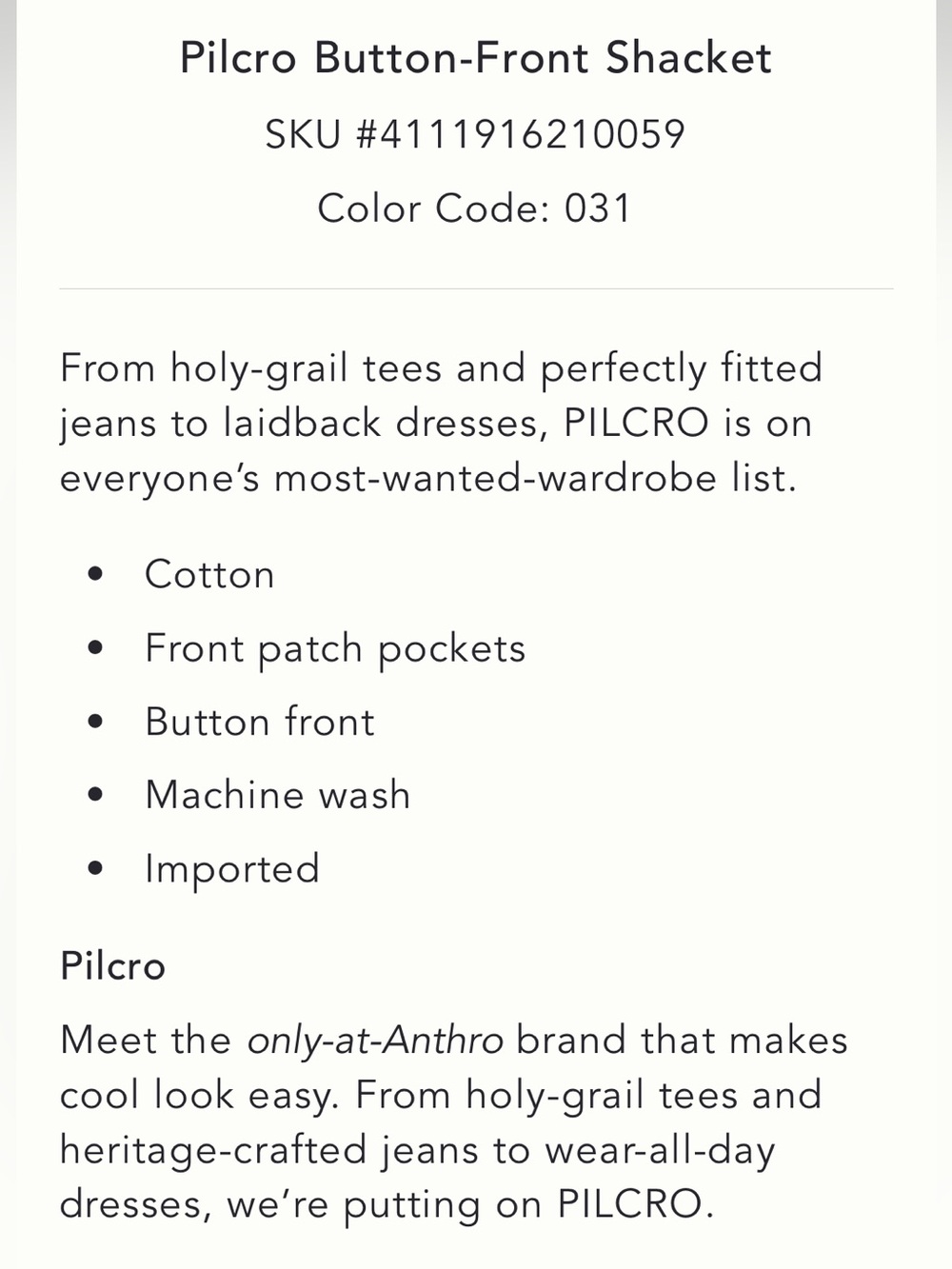 Pilcro Button-Front Shacket - Picture 9 of 9